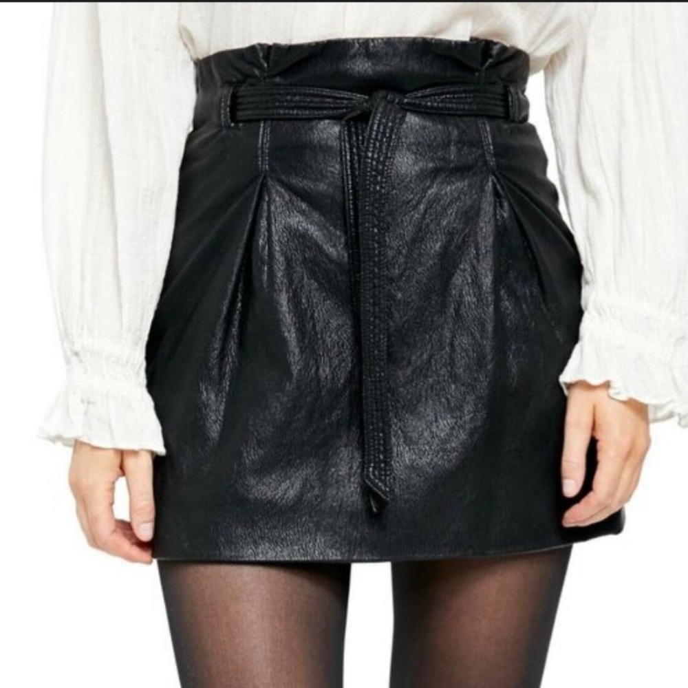 Free People Payton Paperbag Faux-Leather Mini Skirt Size 6